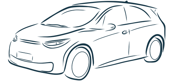 Minimalistische Strichzeichnung eines Autos in Seitenansicht, symbolisiert ein modernes Fahrzeug der VW ID-Serie.
