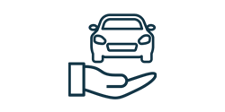 Ikonisches Piktogramm einer Hand, die ein Auto hält, steht für das Fahren ohne Wertverlust.