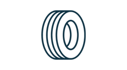 Stilisiertes Symbol eines Autoreifens, symbolisiert die inbegriffene jeweilige saisonale Bereifung Ihres Fahrzeuges.