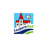 Logo von Leobersdorf mit einer Kirche und einer weißen Taube