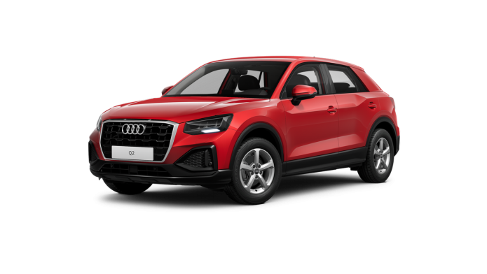 Roter Audi Q2 in drei-viertel Ansicht