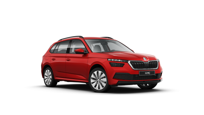 Roter Škoda Kamiq in drei-viertel Ansicht
